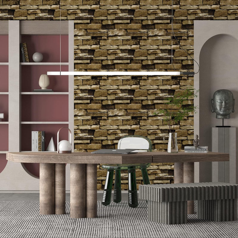 tiltil Rock Peel and Stick Wallpaper - Self-Adhesive & Removable Wallpaper Stone Decorations Contact Paper 17.7"x118" 3D Stone Textured Vinyl for Backsplash, Countertop Wall, Easy to Clean, Brick Wall paper - Image 2
